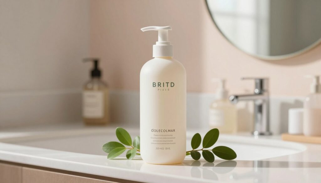 A beautifully arranged bathroom countertop featuring a high-quality shampoo bottle, elegantly designed with a minimalist aesthetic. In the foreground, the shampoo bottle stands prominently, surrounded by delicate green plant leaves to convey a sense of natural ingredients. The middle ground enhances the scene with a soft-focus background of a bathroom setting decorated in pastel colors, complete with a stylish mirror and soft lighting that creates a warm, inviting atmosphere. Sunlight filters through a window, casting gentle shadows and highlights on the bottle. This composition reflects the theme of hair care and balance, highlighting the importance of choosing the right products for oily hair without causing dryness. The mood is fresh, serene, and professional, aimed at promoting hair health and wellness. A beautifully arranged bathroom countertop featuring a high-quality shampoo bottle, elegantly designed with a minimalist aesthetic. In the foreground, the shampoo bottle stands prominently, surrounded by delicate green plant leaves to convey a sense of natural ingredients. The middle ground enhances the scene with a soft-focus background of a bathroom setting decorated in pastel colors, complete with a stylish mirror and soft lighting that creates a warm, inviting atmosphere. Sunlight filters through a window, casting gentle shadows and highlights on the bottle. This composition reflects the theme of hair care and balance, highlighting the importance of choosing the right products for oily hair without causing dryness. The mood is fresh, serene, and professional, aimed at promoting hair health and wellness.