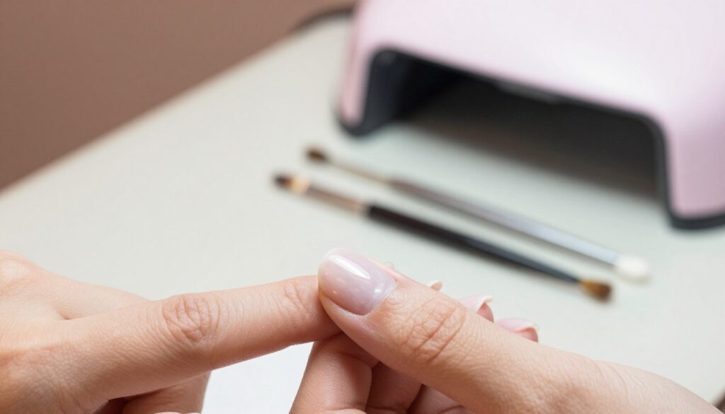 A close-up image of a beautifully prepared nail surface ready for a marble effect manicure. In the foreground, showcase a gently manicured fingernail with a smooth, matte base coat, reflecting natural light with a subtle sheen. The middle layer features artistic tools like a small brush, dotting tools, and an UV lamp, all neatly arranged on a clean countertop. The background should remain soft and unobtrusive, hinting at a serene nail salon environment with soft pastel colors. Ensure warm, diffused lighting creates an inviting atmosphere. Capture the delicate process, emphasizing tidiness and professional presentation, illustrating the beauty of nail preparation techniques for a flawless marble effect. A close-up image of a beautifully prepared nail surface ready for a marble effect manicure. In the foreground, showcase a gently manicured fingernail with a smooth, matte base coat, reflecting natural light with a subtle sheen. The middle layer features artistic tools like a small brush, dotting tools, and an UV lamp, all neatly arranged on a clean countertop. The background should remain soft and unobtrusive, hinting at a serene nail salon environment with soft pastel colors. Ensure warm, diffused lighting creates an inviting atmosphere. Capture the delicate process, emphasizing tidiness and professional presentation, illustrating the beauty of nail preparation techniques for a flawless marble effect.