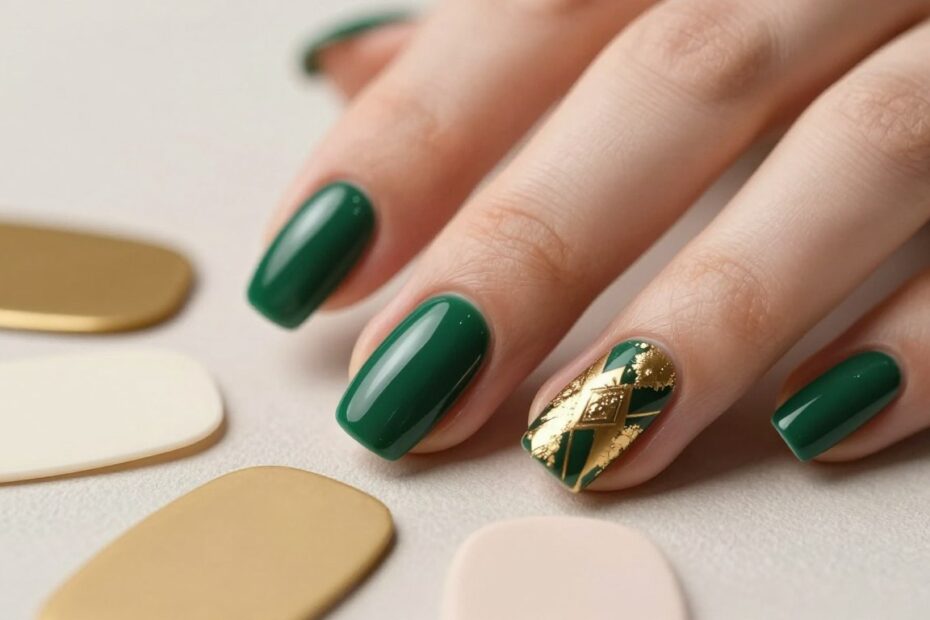 Paznokcie butelkowa zieleń — z czym łączyć