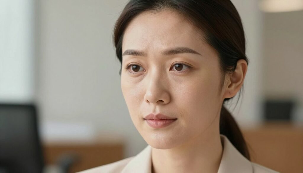 A close-up portrait of a woman in a professional setting, confidently showcasing her smooth forehead and relaxed expression, highlighting the areas between her eyebrows where botox has been applied to reduce frown lines. The lighting is soft and even, creating a serene and calm atmosphere, with a warm glow around her face. The background features a subtle, blurred office environment that conveys a sense of professionalism without distracting from the subject. She is dressed in elegant, modest business attire, her hair elegantly styled. Use a shallow depth of field to focus on her facial features while maintaining a soft backdrop, emphasizing the effectiveness of botox in smoothing out the lion's wrinkle. A close-up portrait of a woman in a professional setting, confidently showcasing her smooth forehead and relaxed expression, highlighting the areas between her eyebrows where botox has been applied to reduce frown lines. The lighting is soft and even, creating a serene and calm atmosphere, with a warm glow around her face. The background features a subtle, blurred office environment that conveys a sense of professionalism without distracting from the subject. She is dressed in elegant, modest business attire, her hair elegantly styled. Use a shallow depth of field to focus on her facial features while maintaining a soft backdrop, emphasizing the effectiveness of botox in smoothing out the lion's wrinkle.